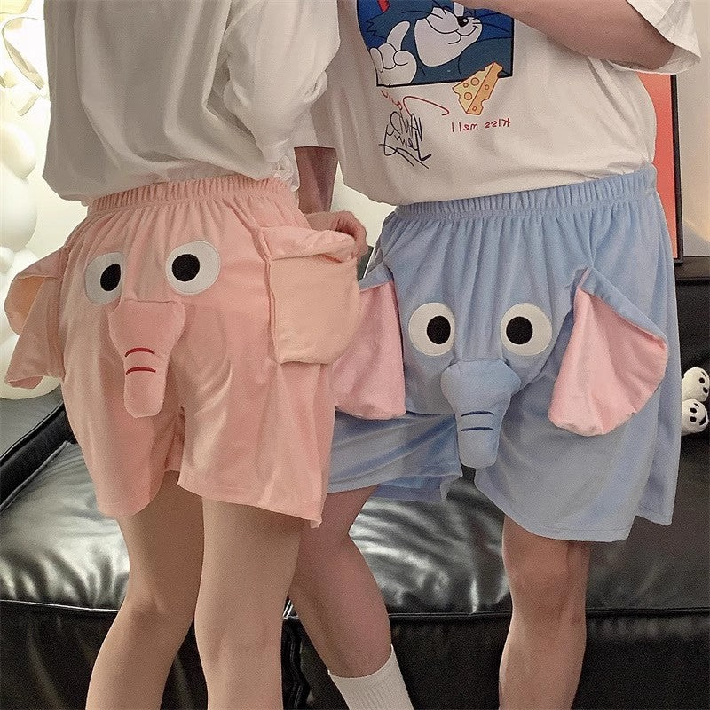 Two Femboy In Pink And Blue Cute Elephant Shorts - Femboy Fashion