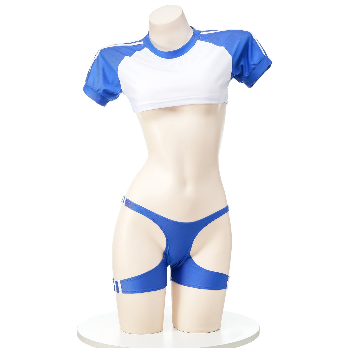 Blue And White Crop Top Lingerie Set - Femboy Fashion