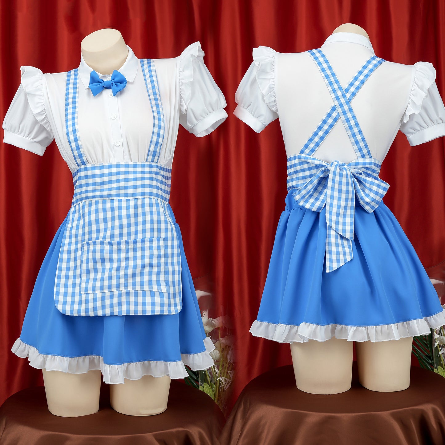 Blue And White Maid Dress Lingerie Front And Back - Femboy Fashion
