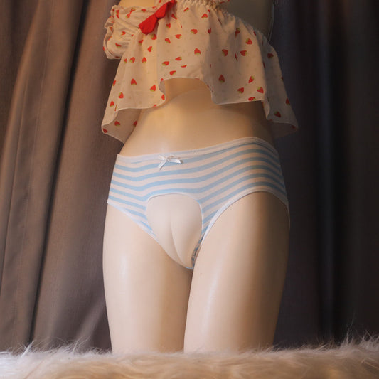 Blue/White Stripe Hiding Gaff Panty Front - Femboy Fashion