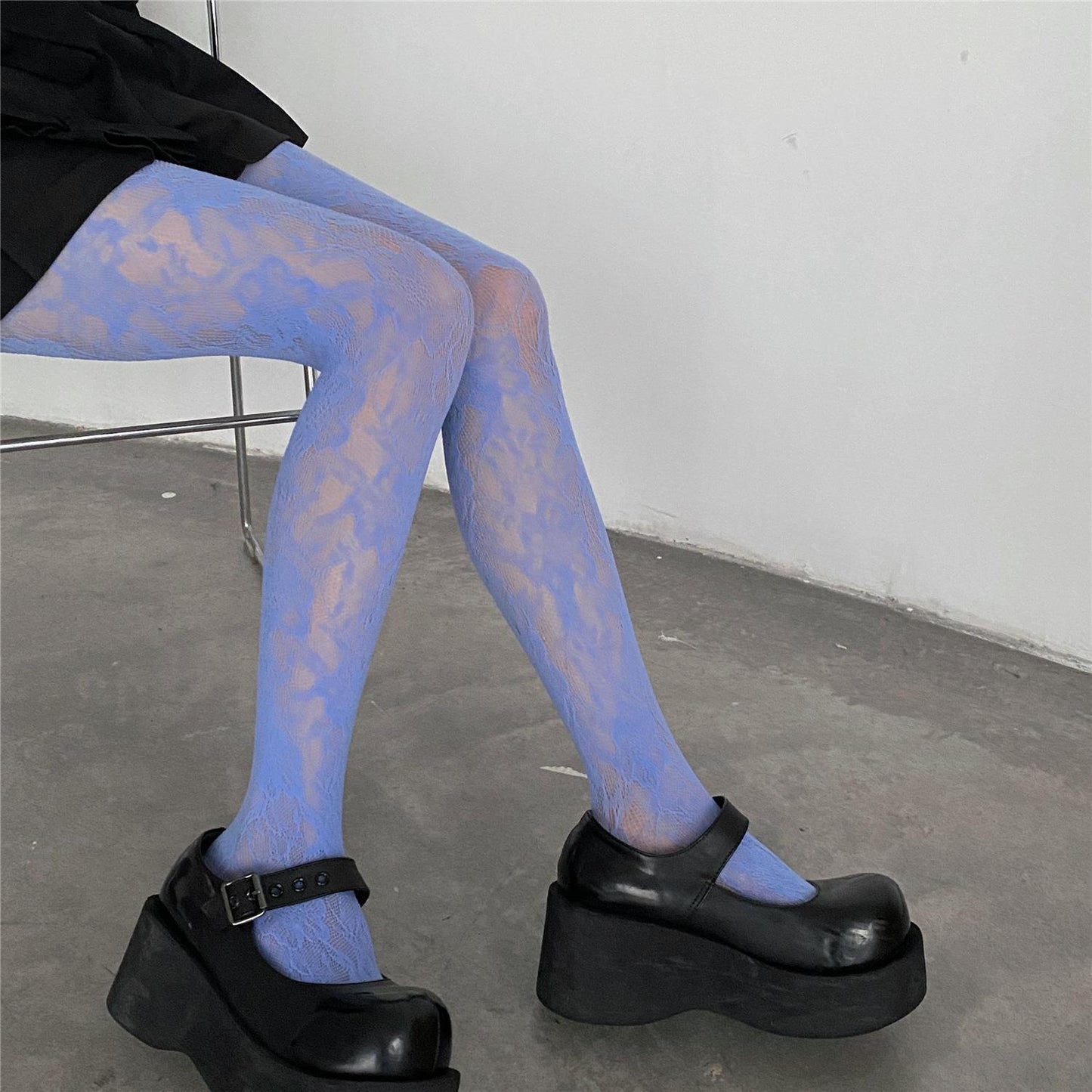 Femboy in Blue Floral Lace Pantyhose - Femboy Fashion