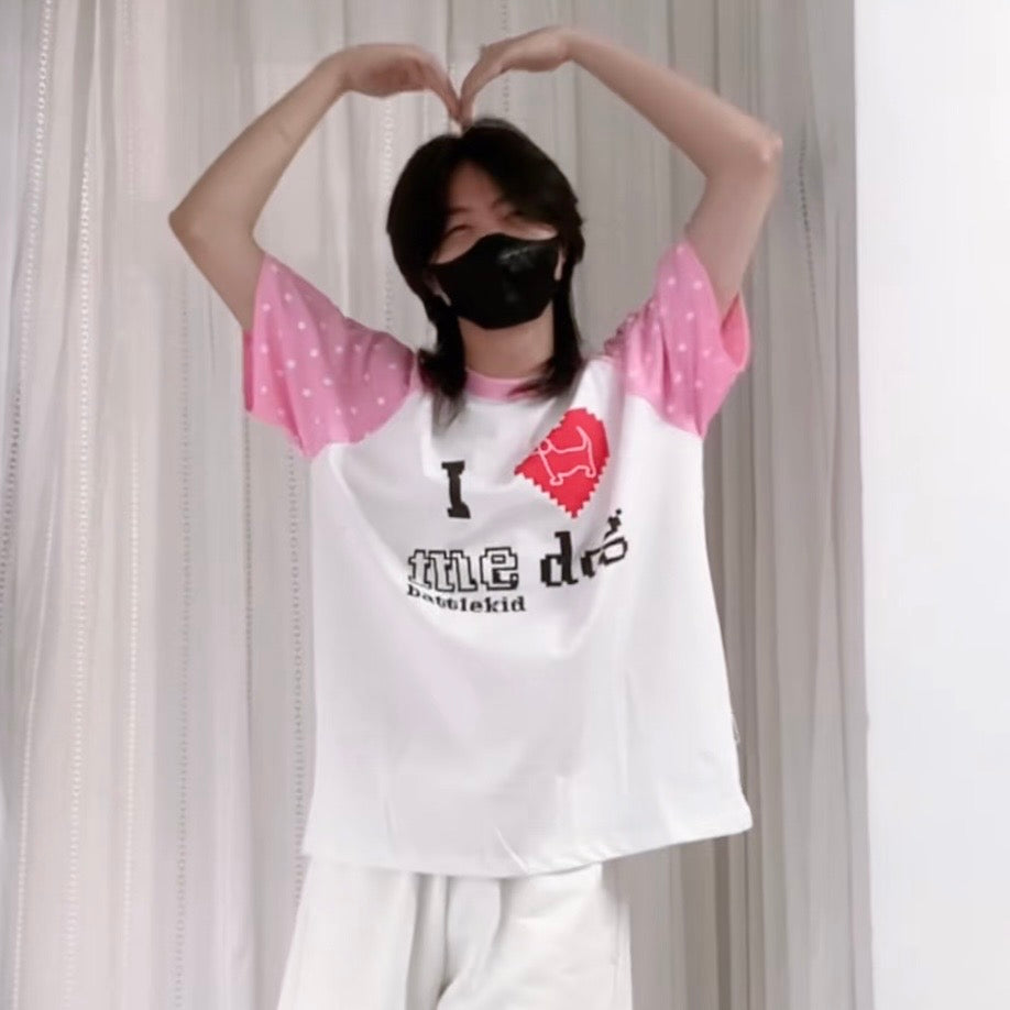 Blue Oversized Heart Print T Shirt With Chain - Femboy Fashion