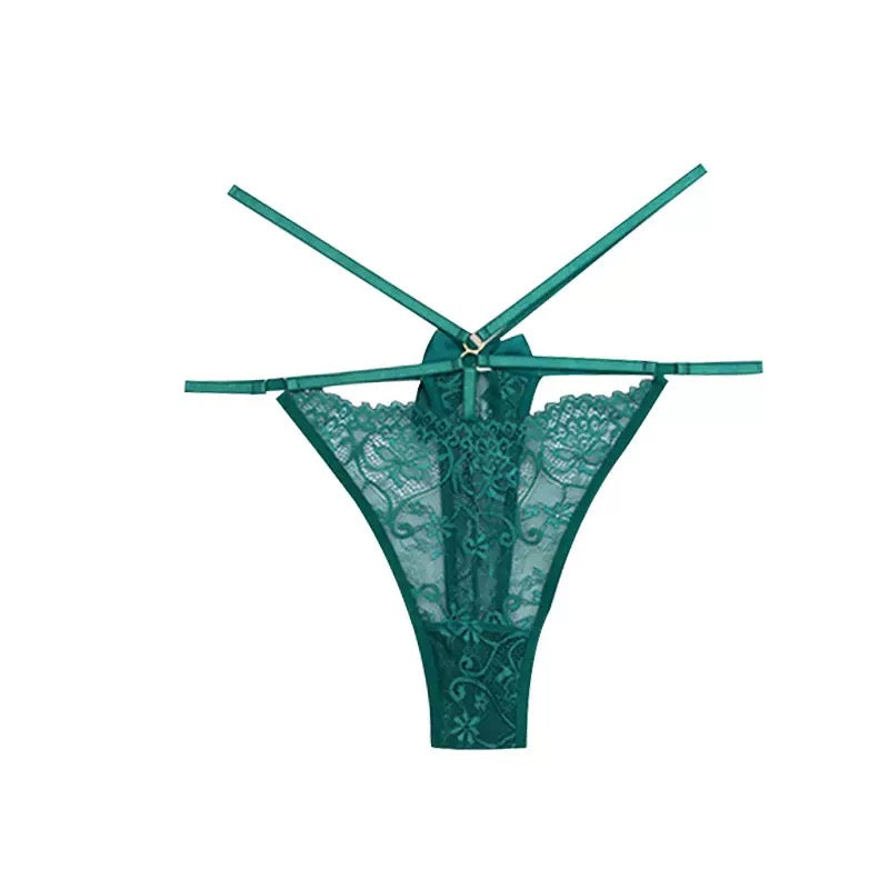 Blue plus size floral lace thong panties