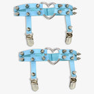 Blue Punk Leather Thigh Garter With Heart - Femboy Fashion