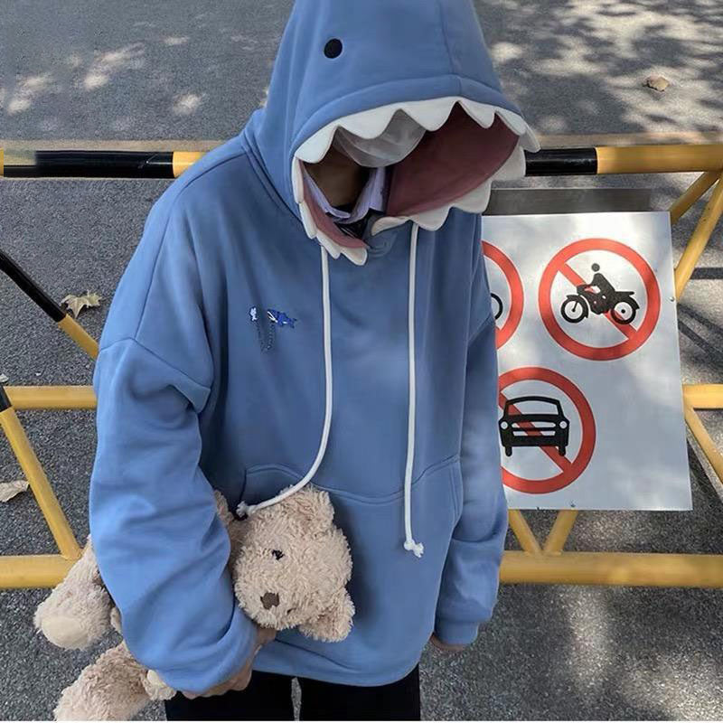 Femboy in Blue Shark Hoodie - Femboy Fashion