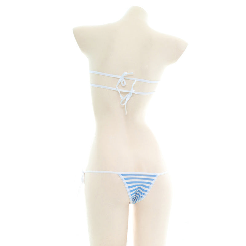 Blue Stripe Bikini Back - Femboy Fashion