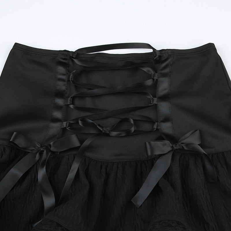 Bowknot Lace Black Short Skirt - Femboy Fashion