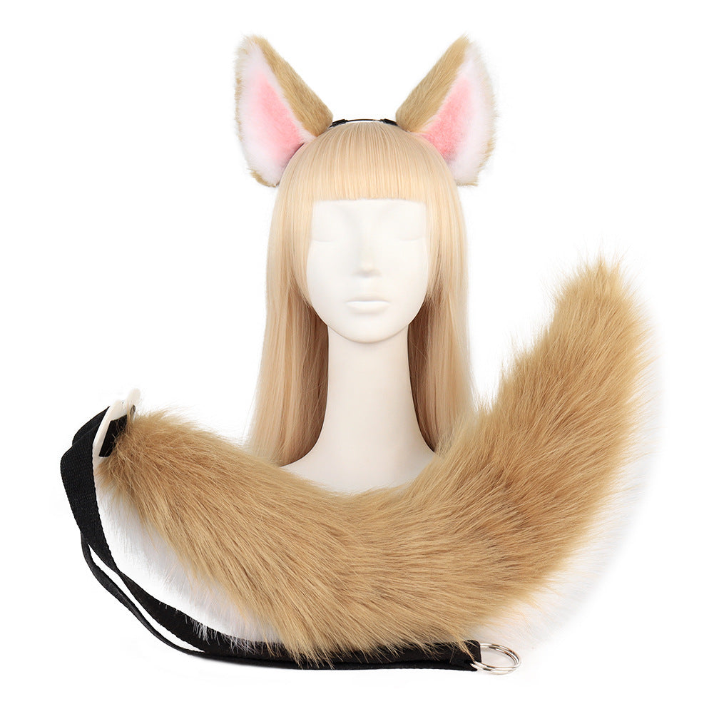 Brown and white fox tail and ears femboy fashion