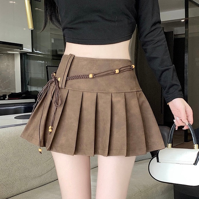 Brown High-Waisted Pleated Skirt - Femboy Fashion