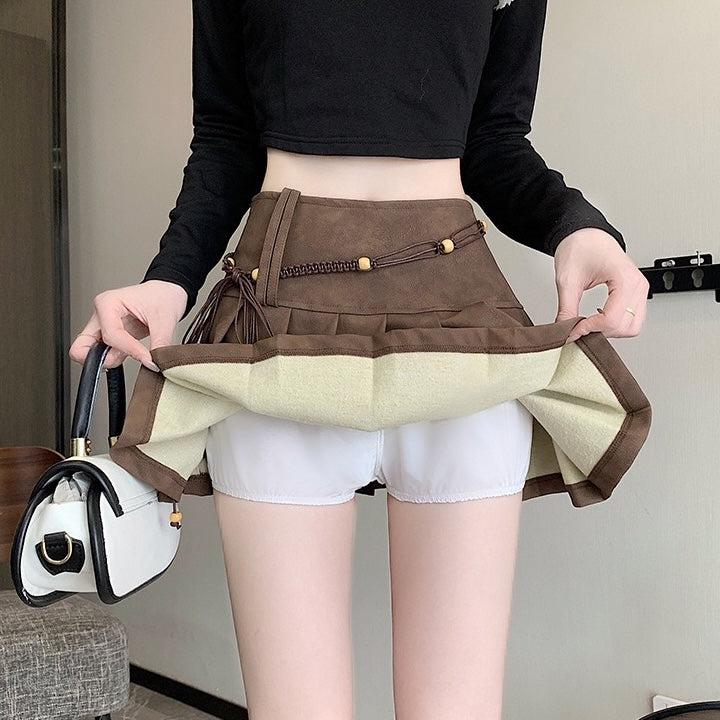 Brown High-Waisted Pleated Skirt - Femboy Fashion