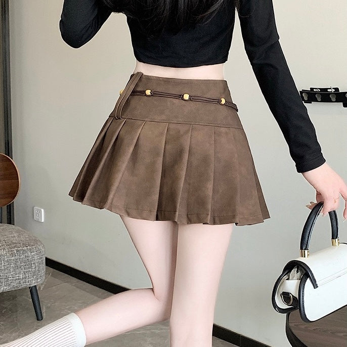 Brown High-Waisted Pleated Skirt - Femboy Fashion