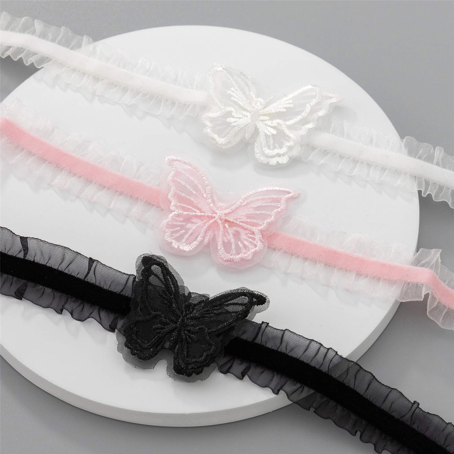 Black and Pink and White Choker Butterfly Necklace - Femboy Fashion