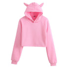 Anime Crop Hoodie With Cat Ears - Pink - Femboy Fashion