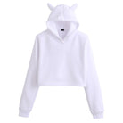 Anime Crop Hoodie With Cat Ears - White - Femboy Fashion