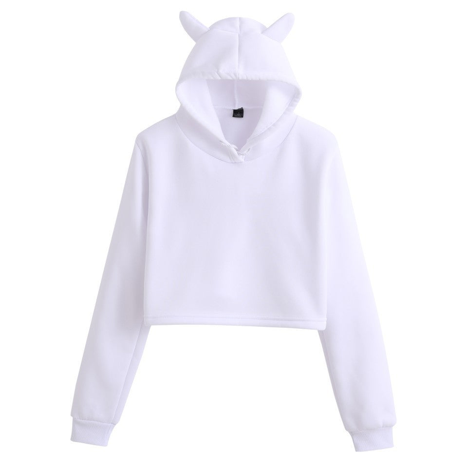 Anime Crop Hoodie With Cat Ears - White - Femboy Fashion