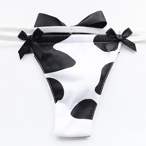 Black and white cow print micro bikini panty