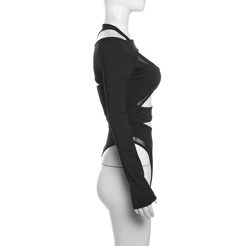 Crew neck long sleeve bodysuit side