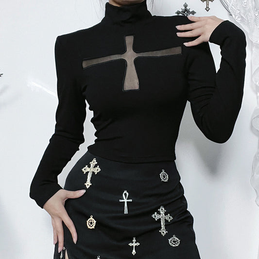 Femboy In Black Cross Long Sleeve T-Shirt - Femboy Fashion