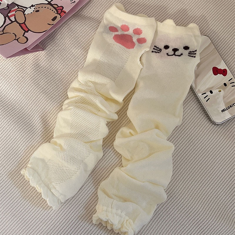 White cut cat fingerless gloves