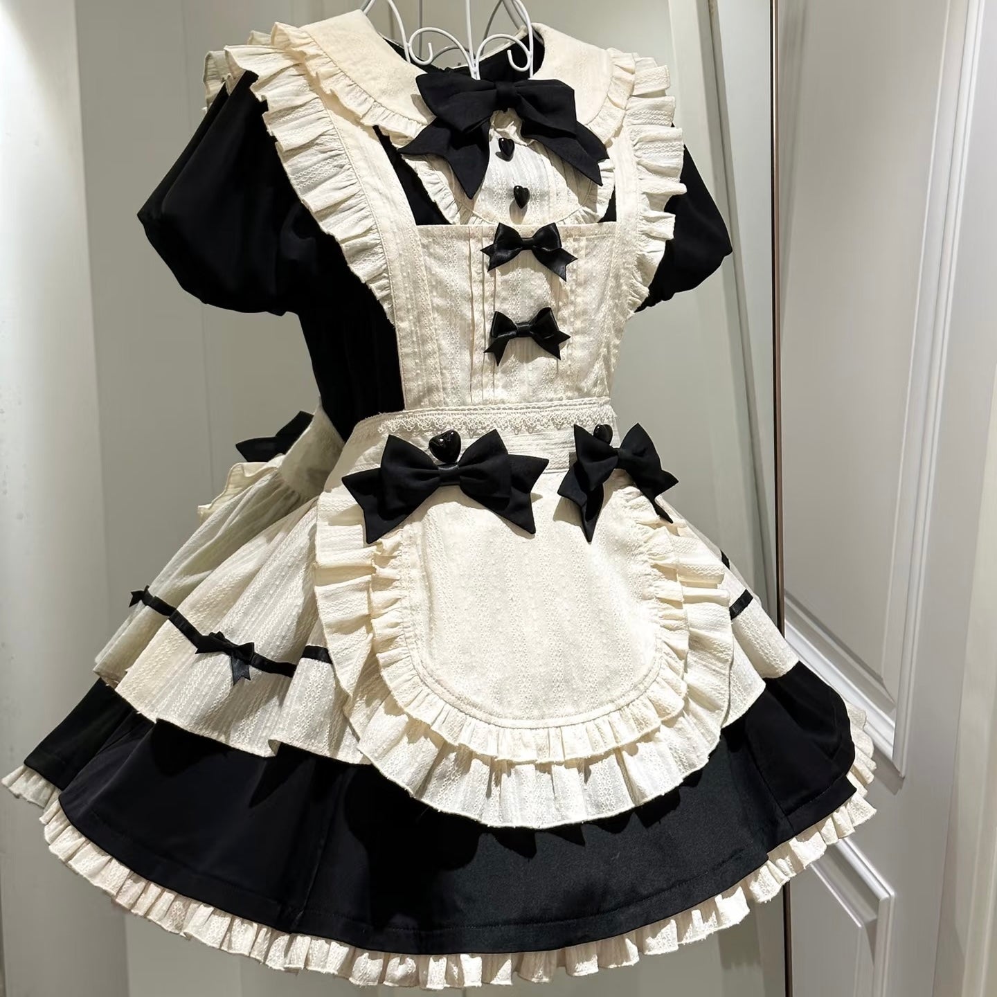Black And White Plaid Lolita Maid Dress - Femboy Fashion