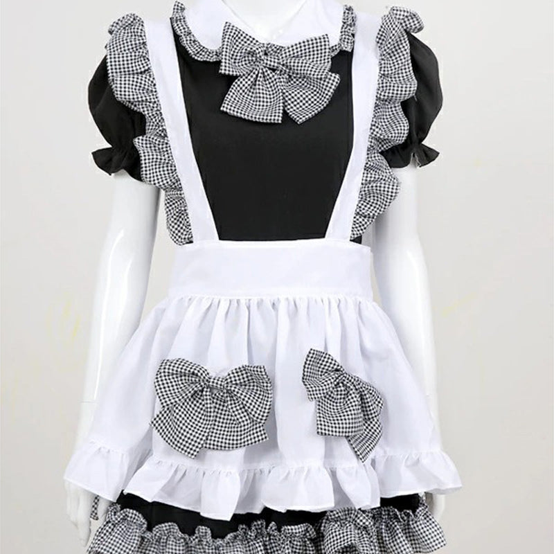 Black And White Plaid Lolita Maid Dress - Femboy Fashion