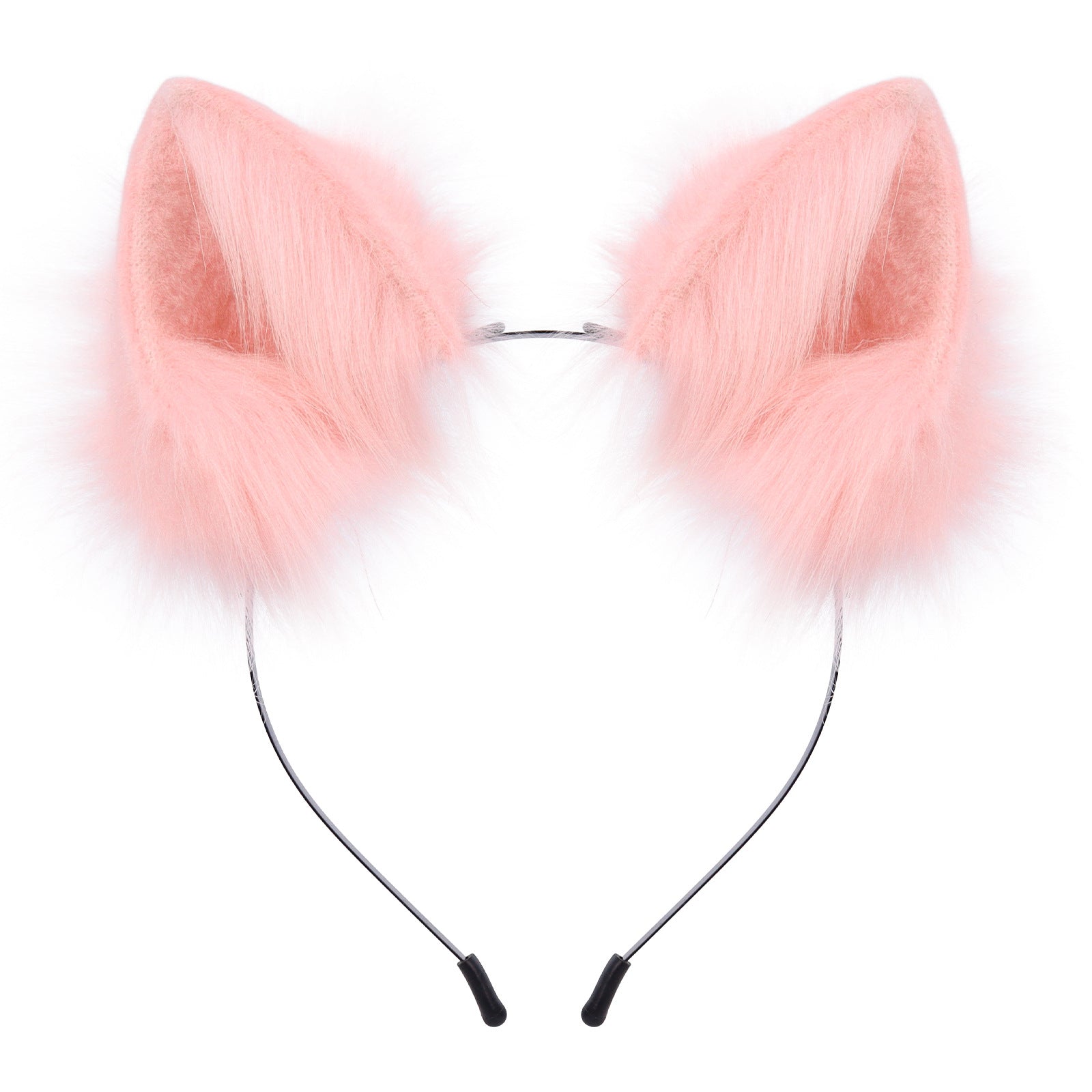 Light pink faux fur cat ears headband on a solid white background.