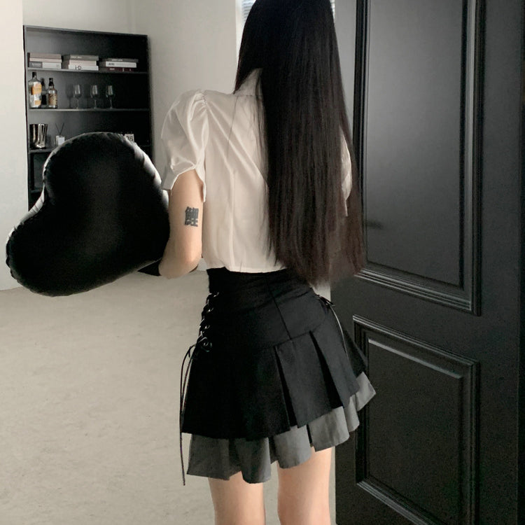 Double Layers Pleated Hem Skirt - Femboy Fashion