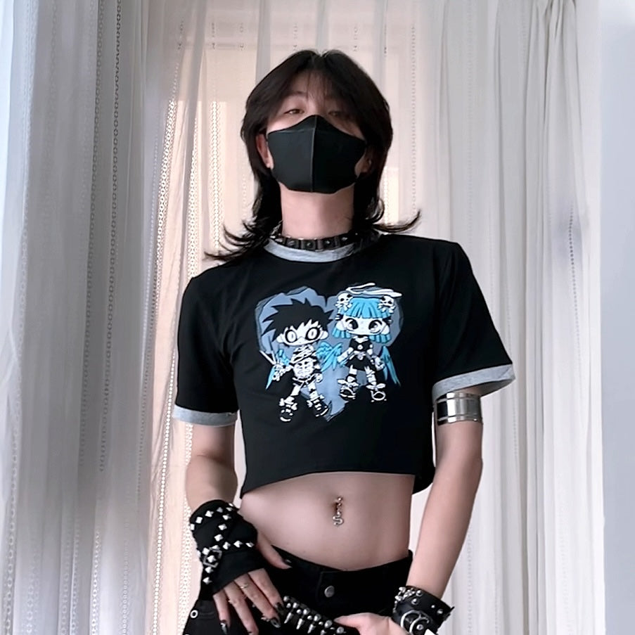 Femboy in Oversize Retro T-Shirt Black - Femboy Fashion