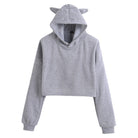 Anime Crop Hoodie With Cat Ears - Gray - Femboy Fashion