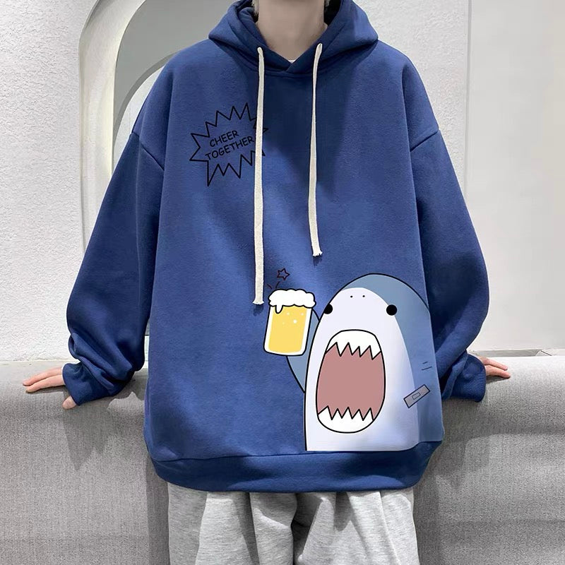 Blue And White Cute Shark Hoodie - Femboy Fashion