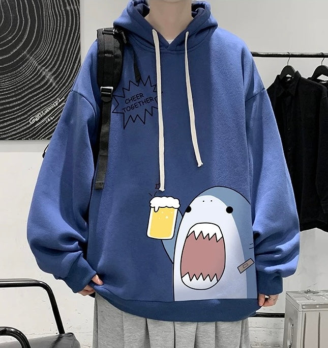 Blue And White Cute Shark Hoodie - Femboy Fashion