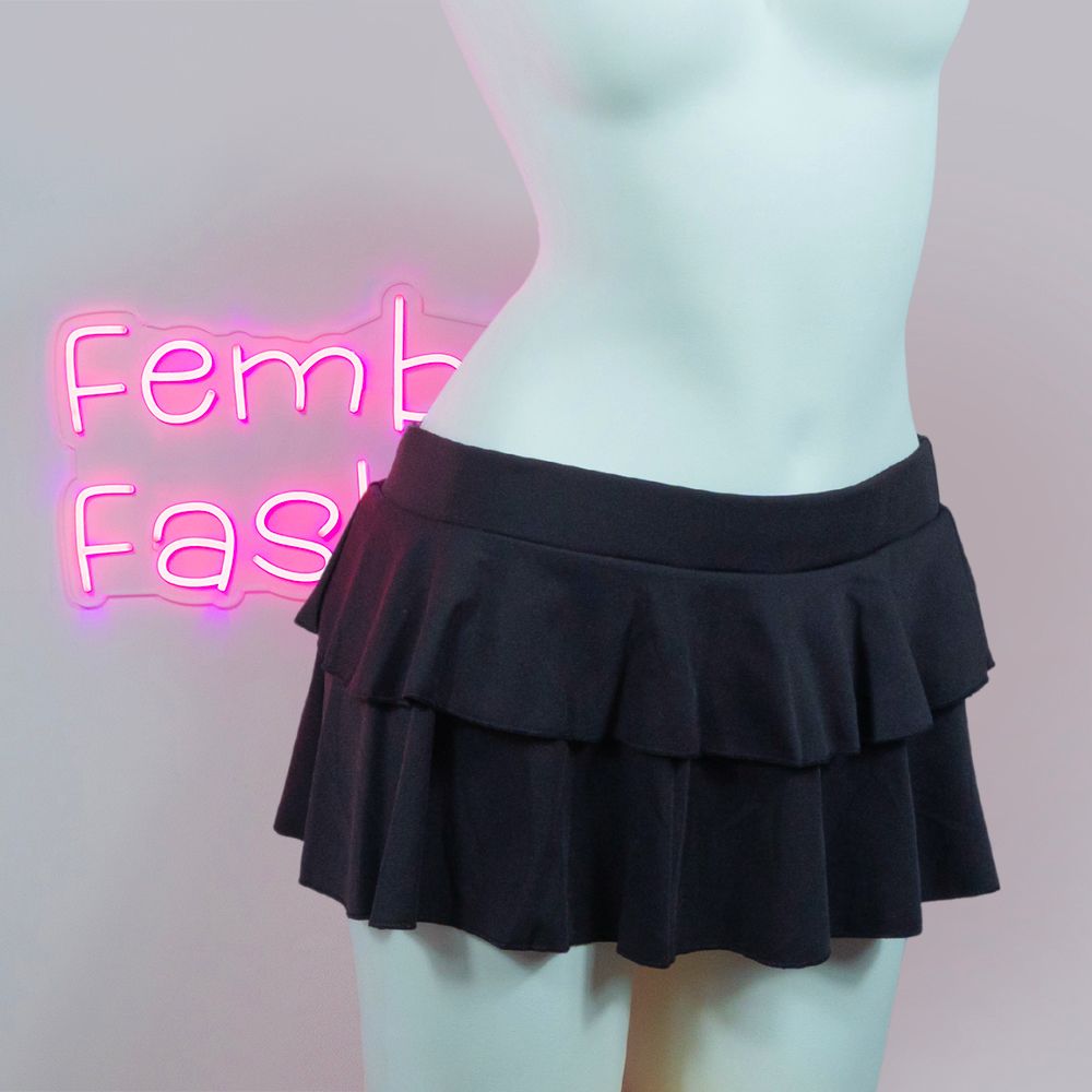 Black Double Layered Micro Mini Skirt