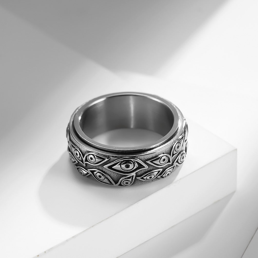 Eye Of God Stainless Steel Ring Band Silver