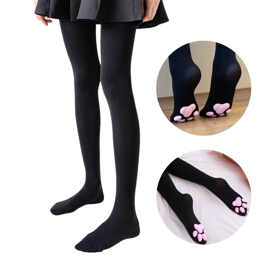 femboy in black 3d cat paw pantyhose