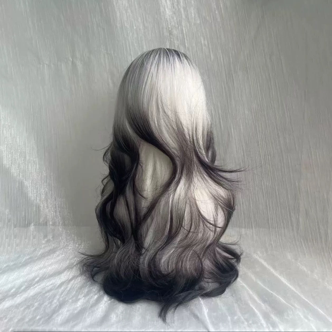 Femboy black and white gradient body wave wig back