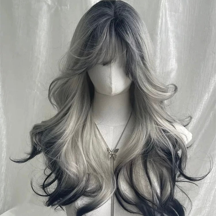 Femboy black and white gradient body wave wig