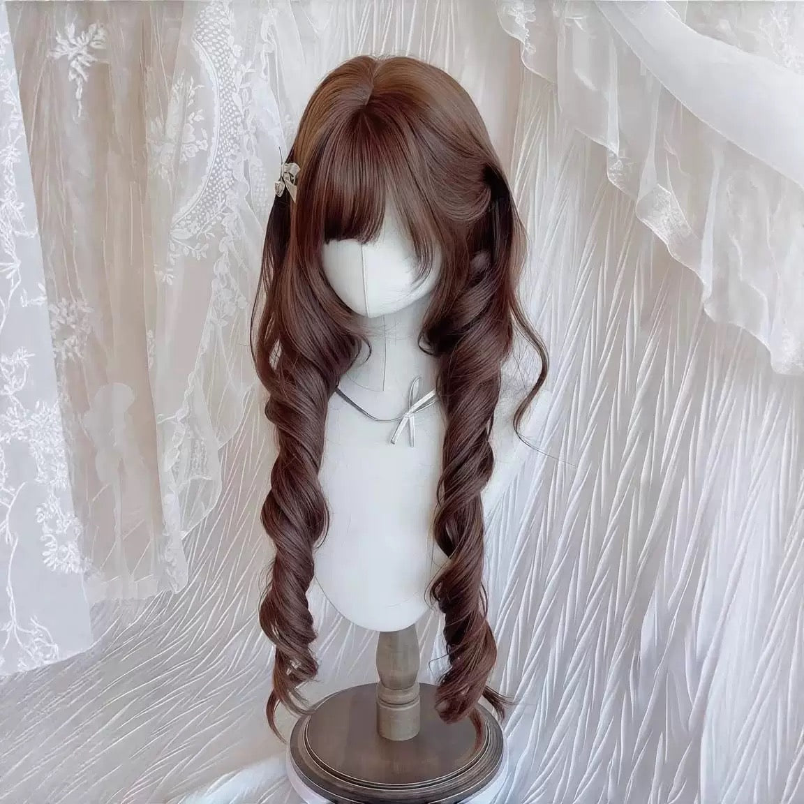 Femboy chocolate brown elegant curl wig