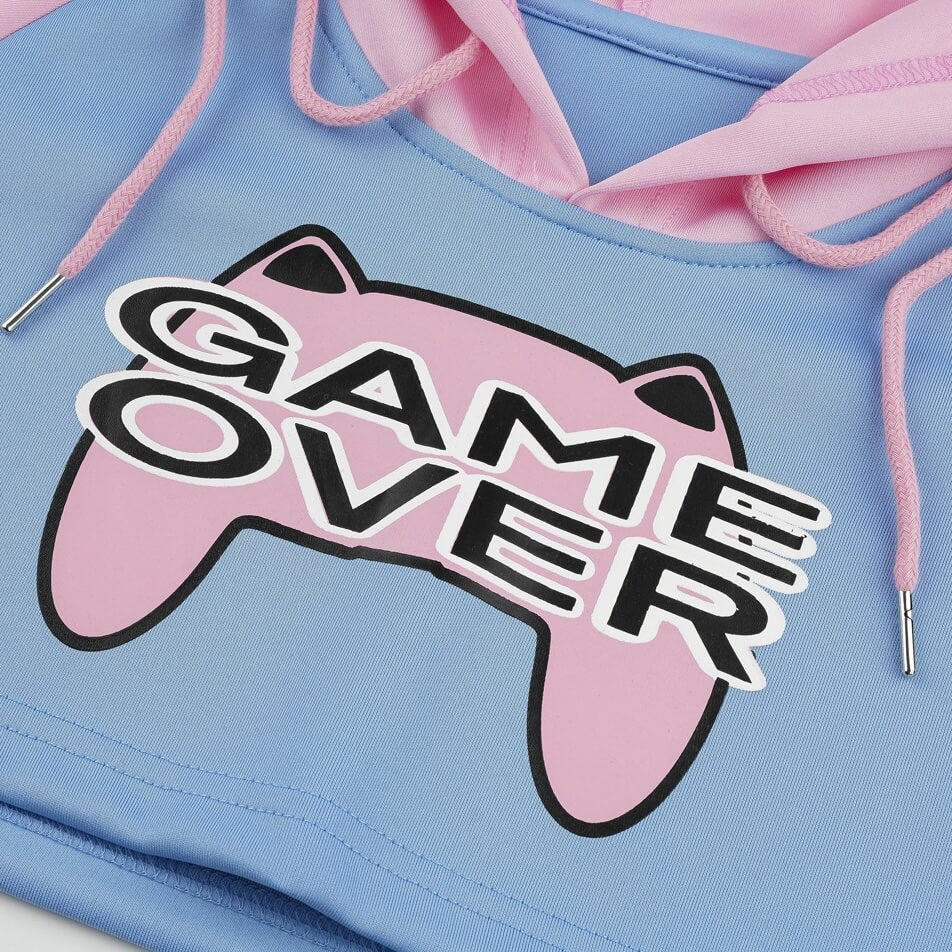 Femboy cute game over cropped hoodie detail