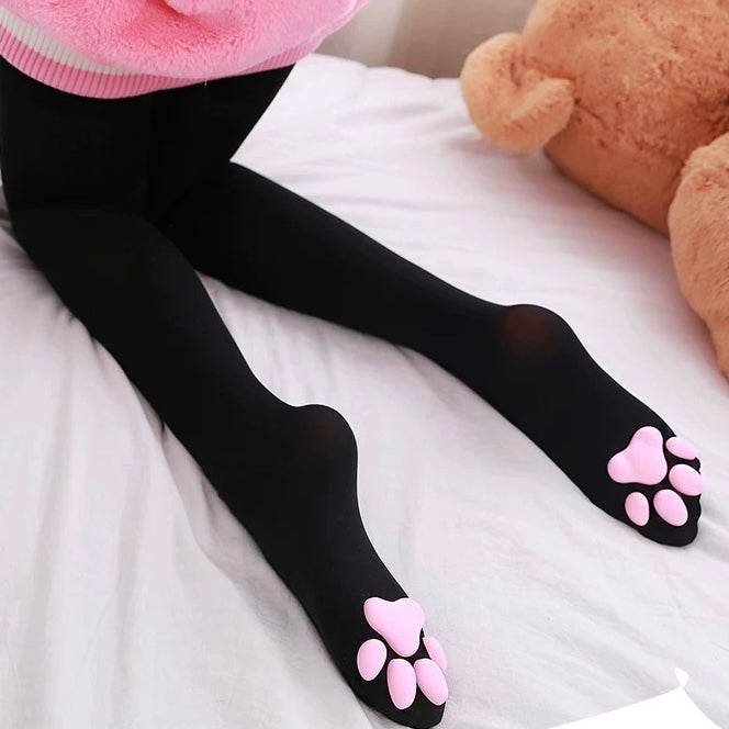 femboy in black 3d cat paw pantyhose