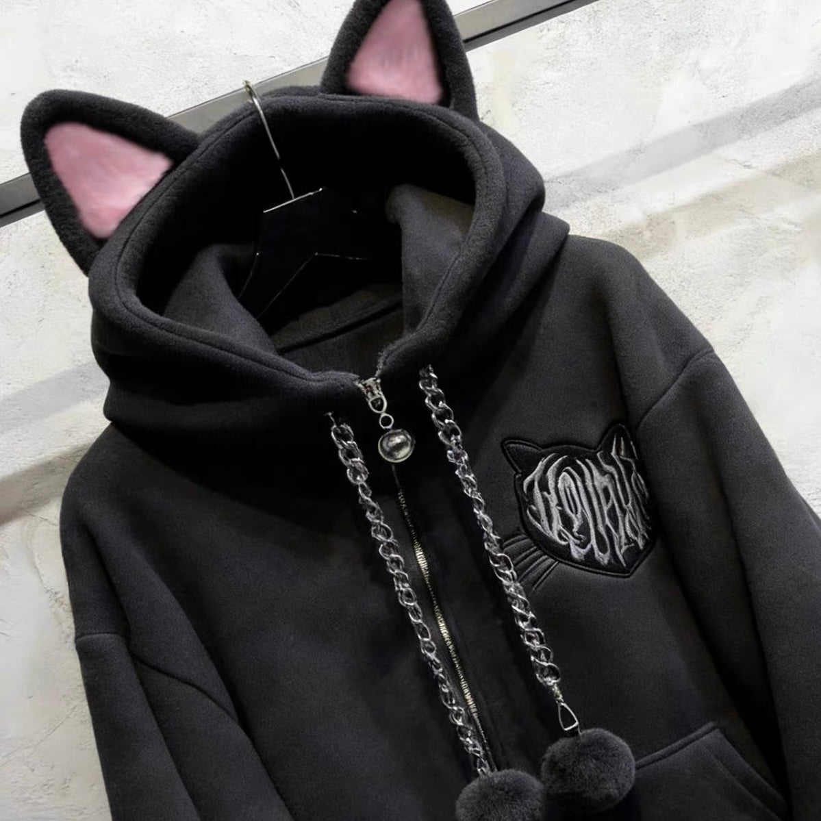 Femboy in black cat crop hoodie with ears