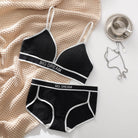 Femboy in black fashion letter cotton bra and panty set