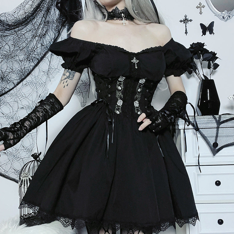 Black Gothic Dress Short Sleeve for Femboy  - Femboy Fashion