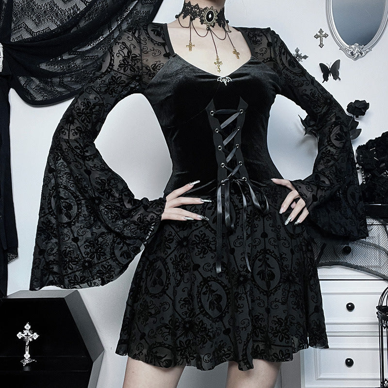 Black Gothic Style Dress Long Sleeve - Femboy Fashion