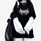 Femboy in black loose double sleeve long sleeve tee