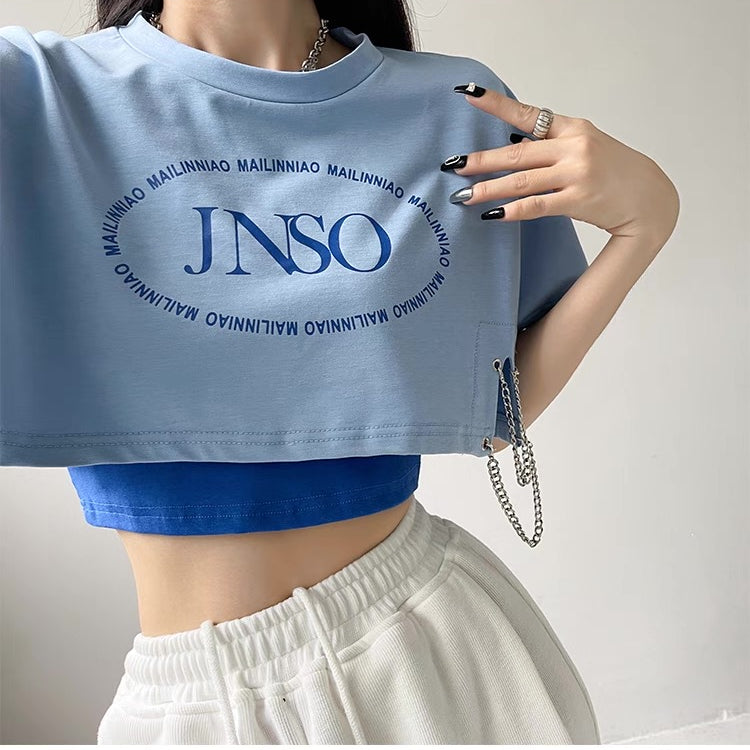 Femboy wear a blue fashion tank top with crop top