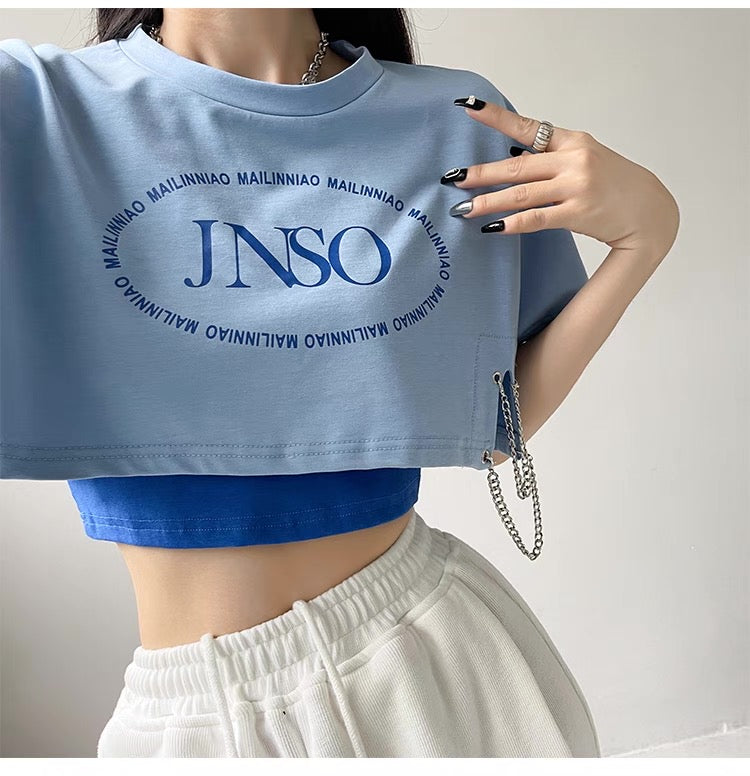 Femboy wear a blue fashion tank top with crop top