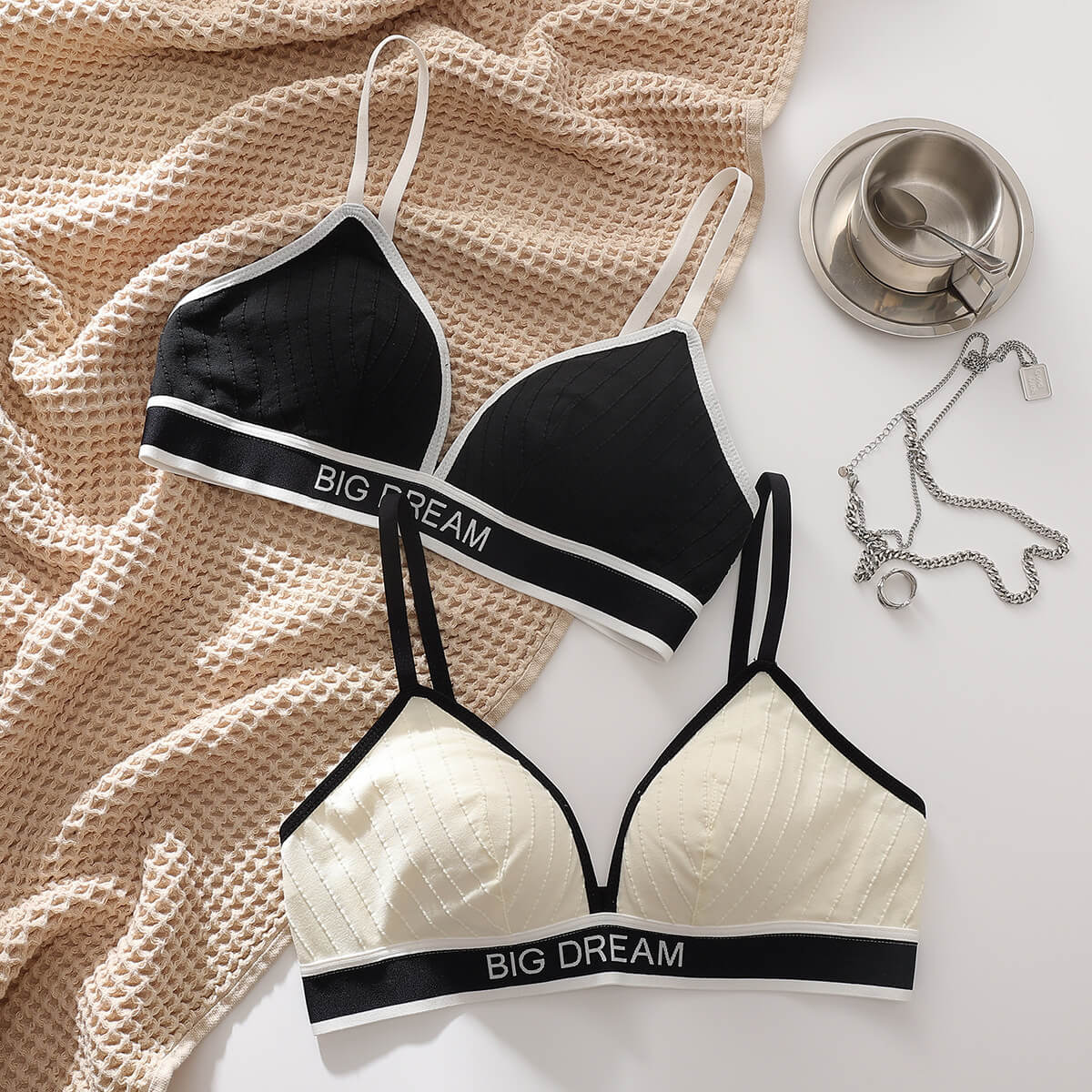 Femboy in fashion letter cotton bra and panty set