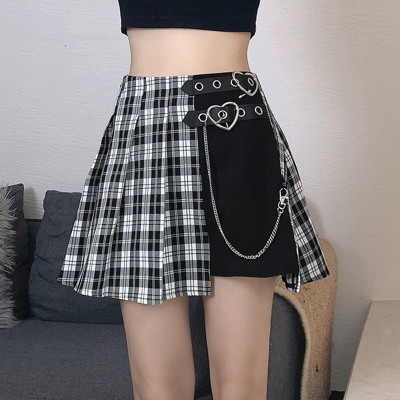 Gothic Black And White Plaid Skirt - Femboy Fashion