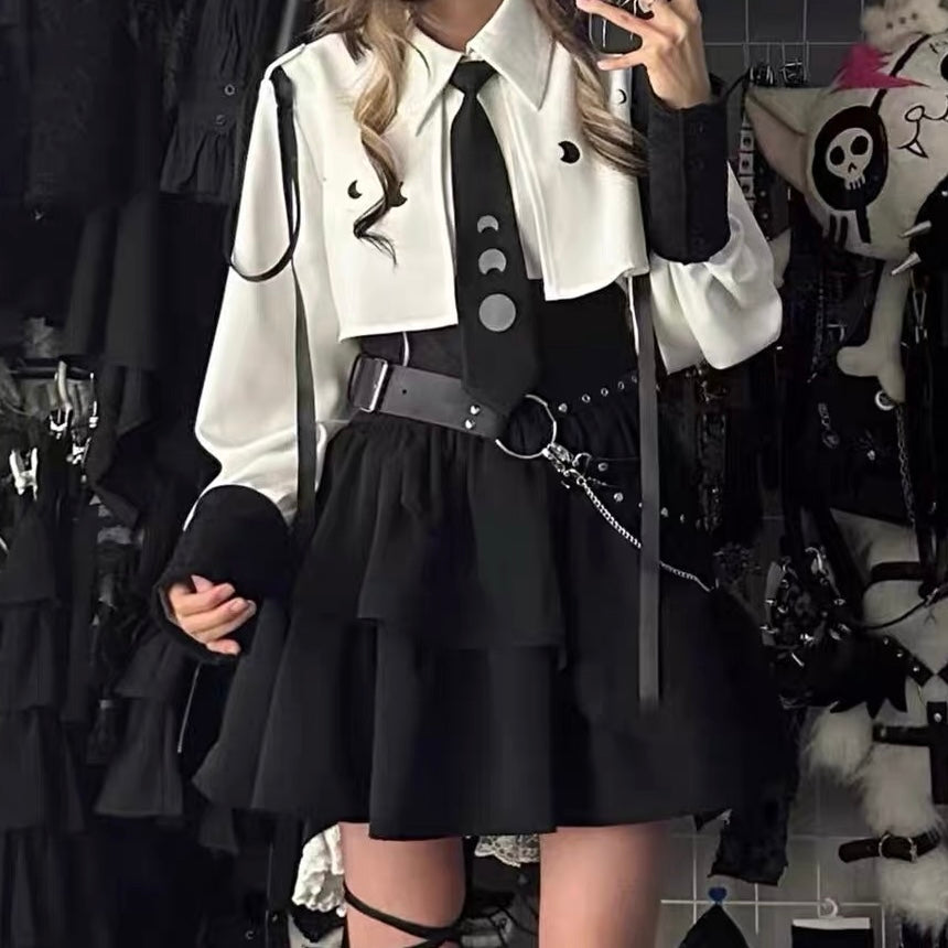 Femboy in gothic white shirt and skirt set