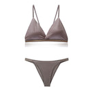 Femboy in grey satin bra and bikini panty set